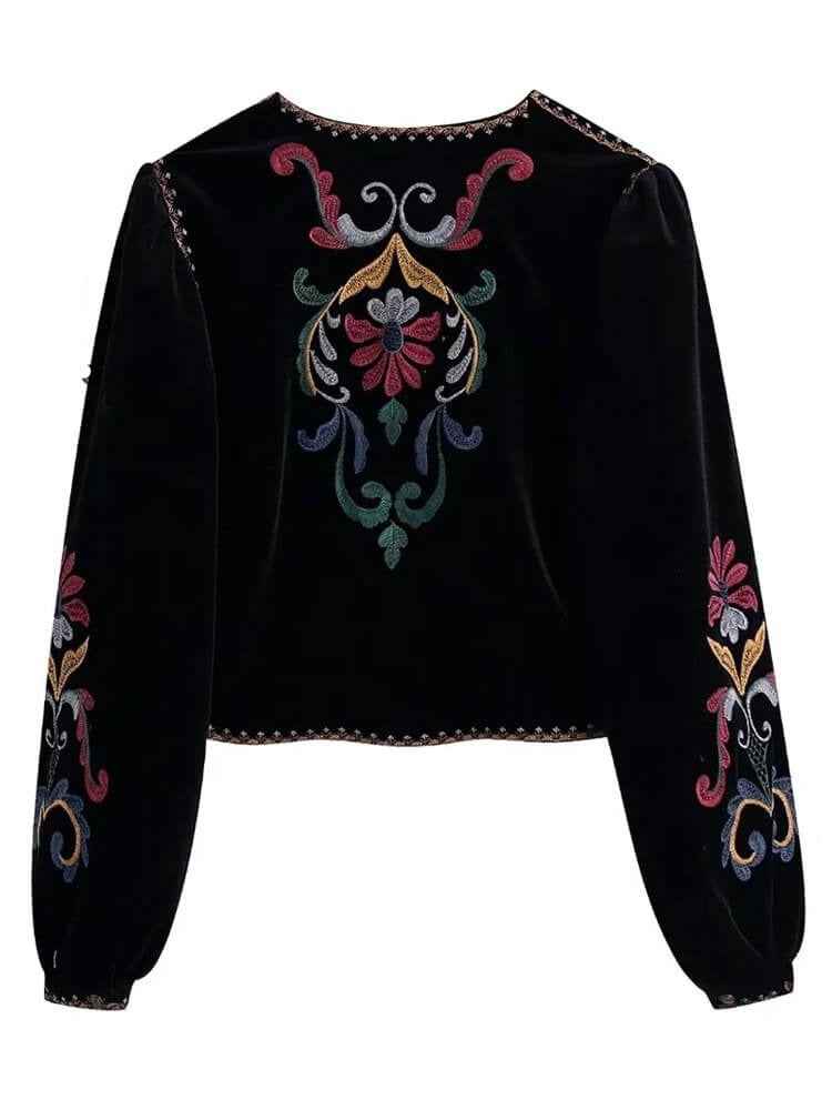 Black velvet embroidered blazer for women-Vintage style - Try Modest Limited