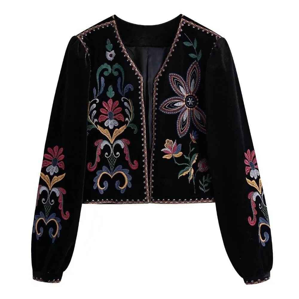 Black velvet embroidered blazer for women-Vintage style - Try Modest Limited