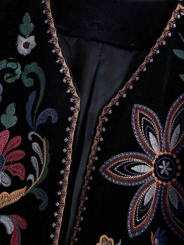 Black velvet embroidered blazer for women-Vintage style - Try Modest Limited