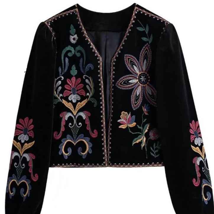 Black velvet embroidered blazer for women-Vintage style - Try Modest Limited