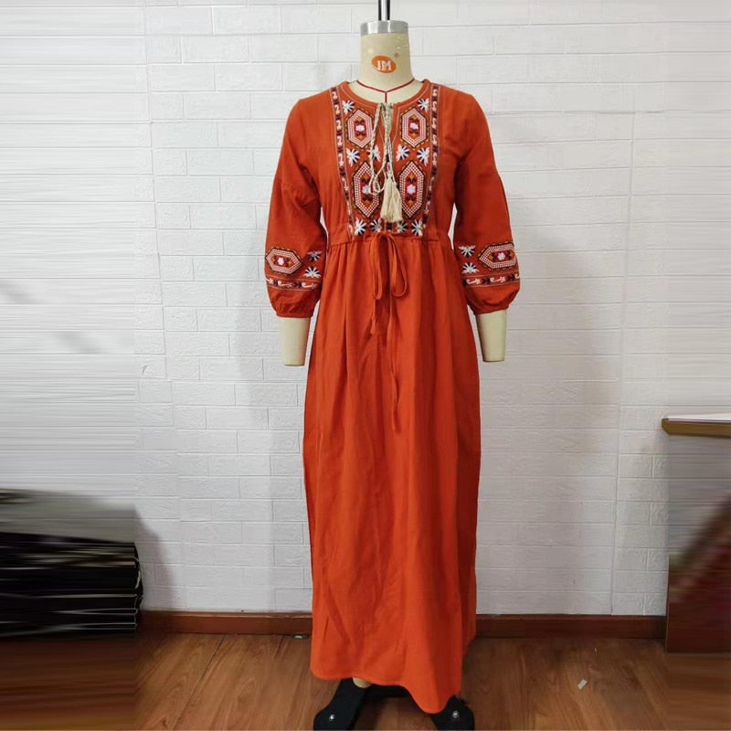 Bohemian style V-Neck Holiday embroidered dresses - Try Modest Limited