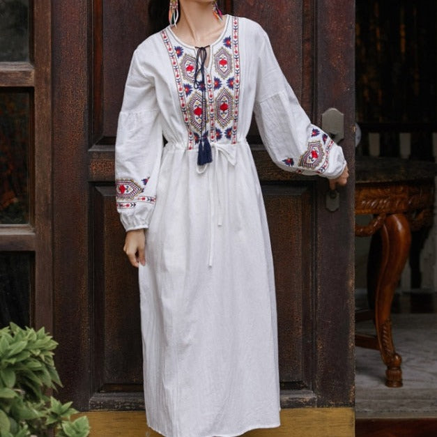 Bohemian style V-Neck Holiday embroidered dresses - Try Modest Limited