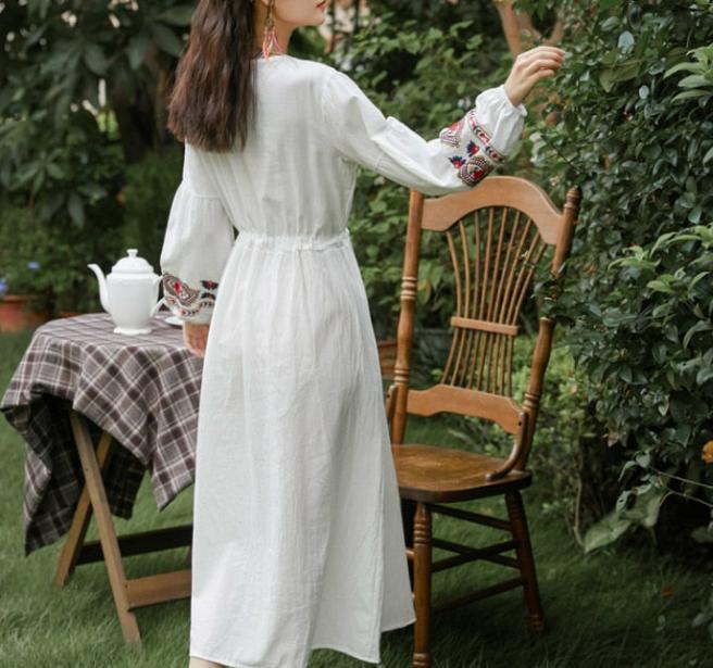 Bohemian style V-Neck Holiday embroidered dresses - Try Modest Limited