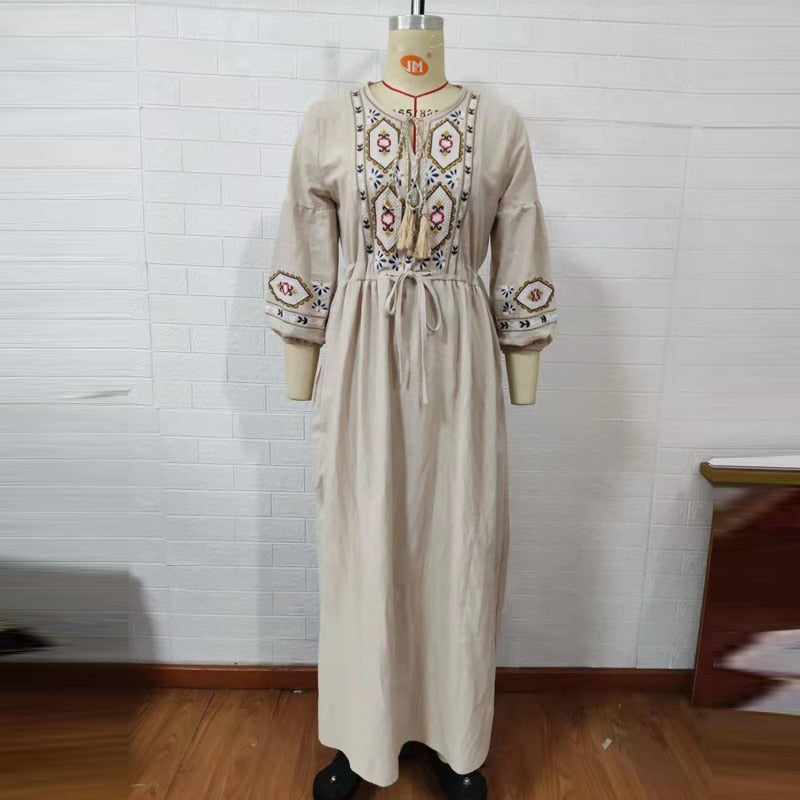 Bohemian style V-Neck Holiday embroidered dresses - Try Modest Limited