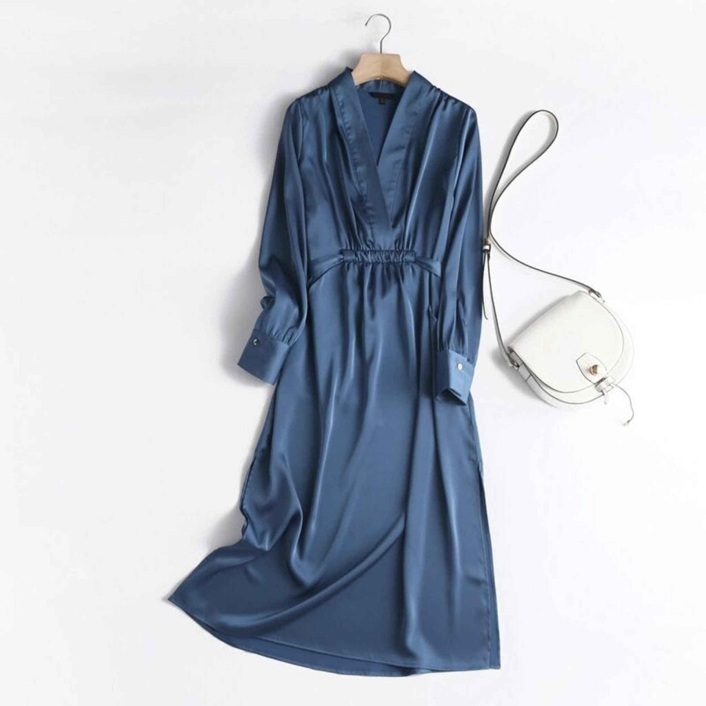Buy Best Casual Royal Satin V Neck belt style Dress - Try Modest Limited