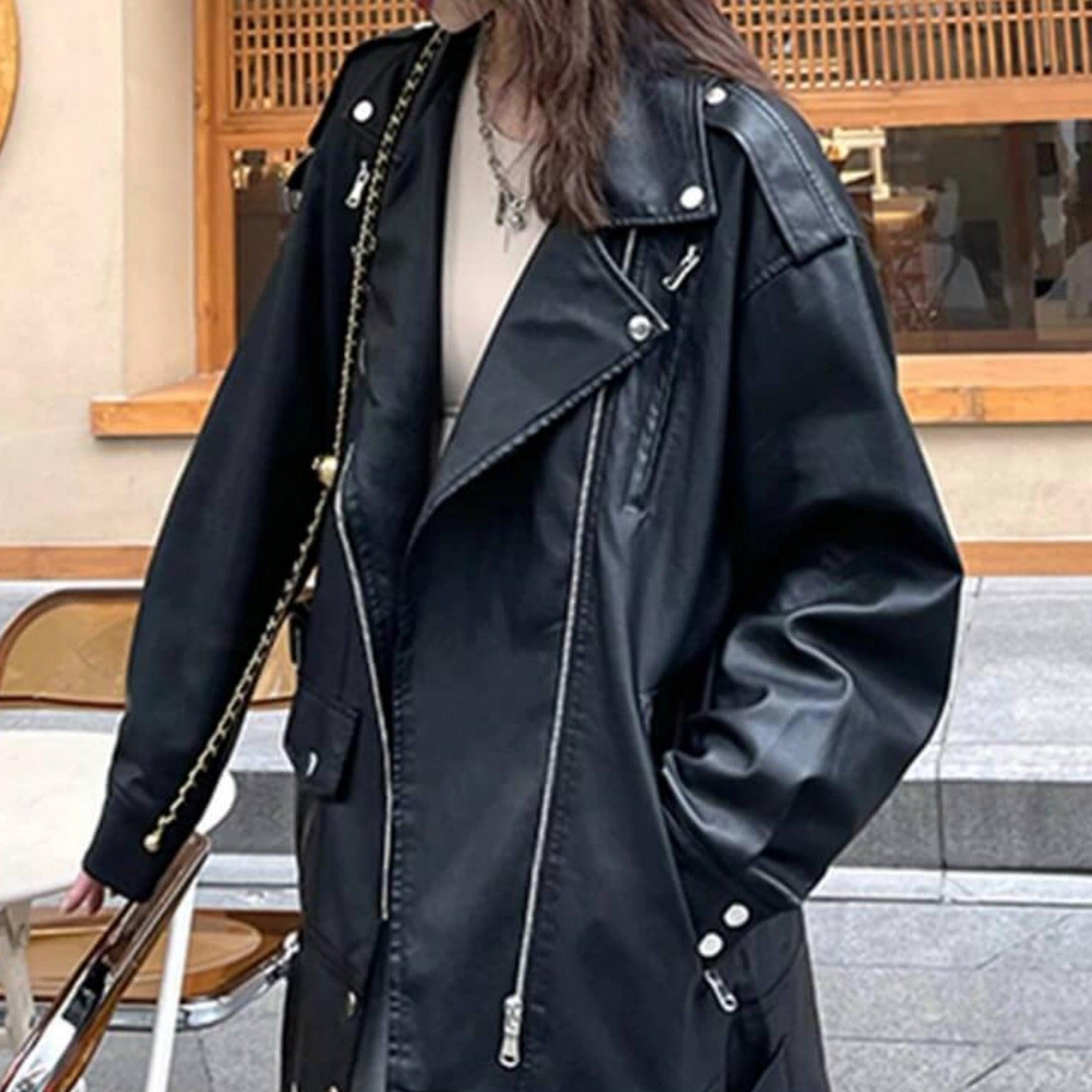 Black-Faux leather Jacket Try Modest