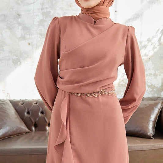 Camel Flared modest evening dress - Try Modest Limited 