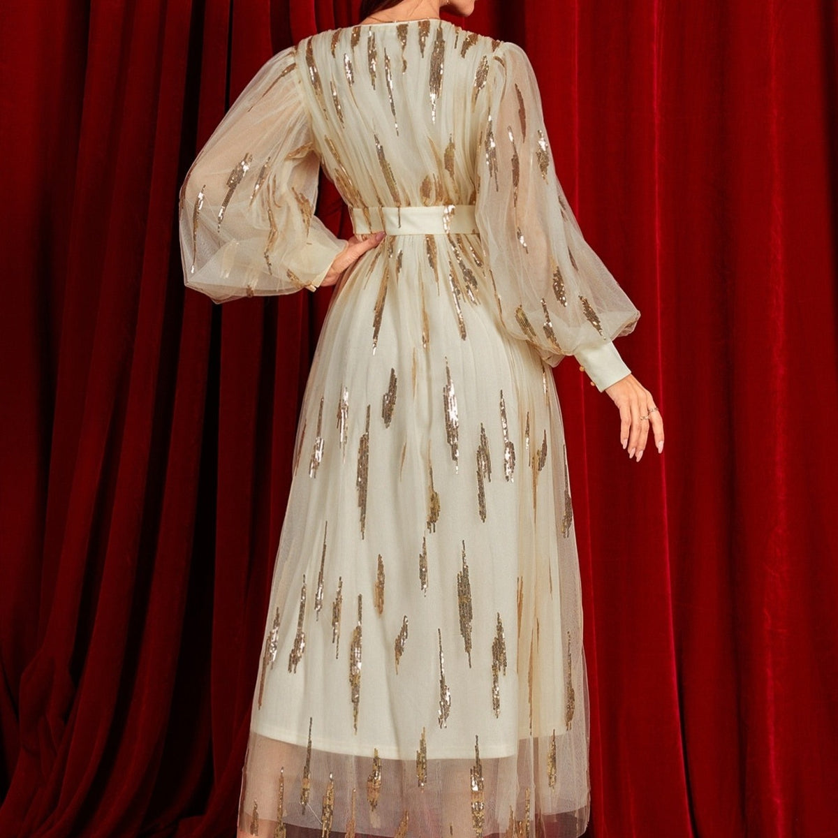 modest party dresses with long drape sleeves Brown Satin Modest Long Drape Sleeves 2 Piece Dress Set 8