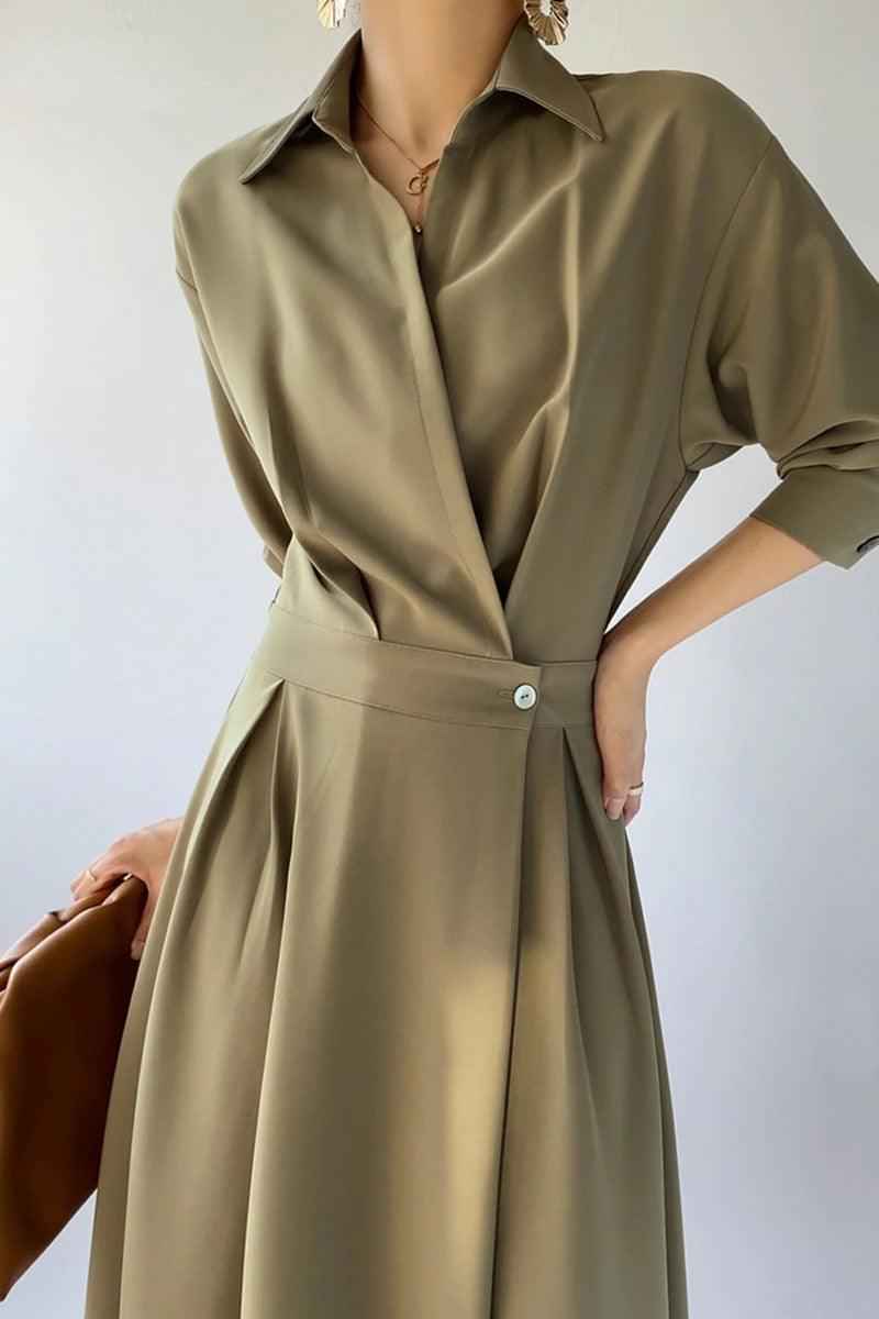 Casual Simple Women's A Line midi Polyester shirt dress - Try Modest Limited