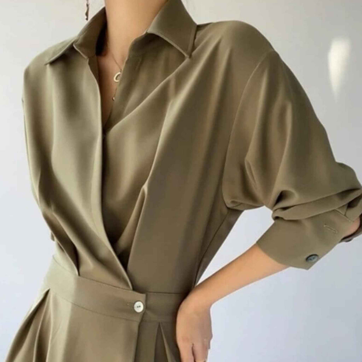 Casual Simple Women's A Line midi Polyester shirt dress - Try Modest Limited