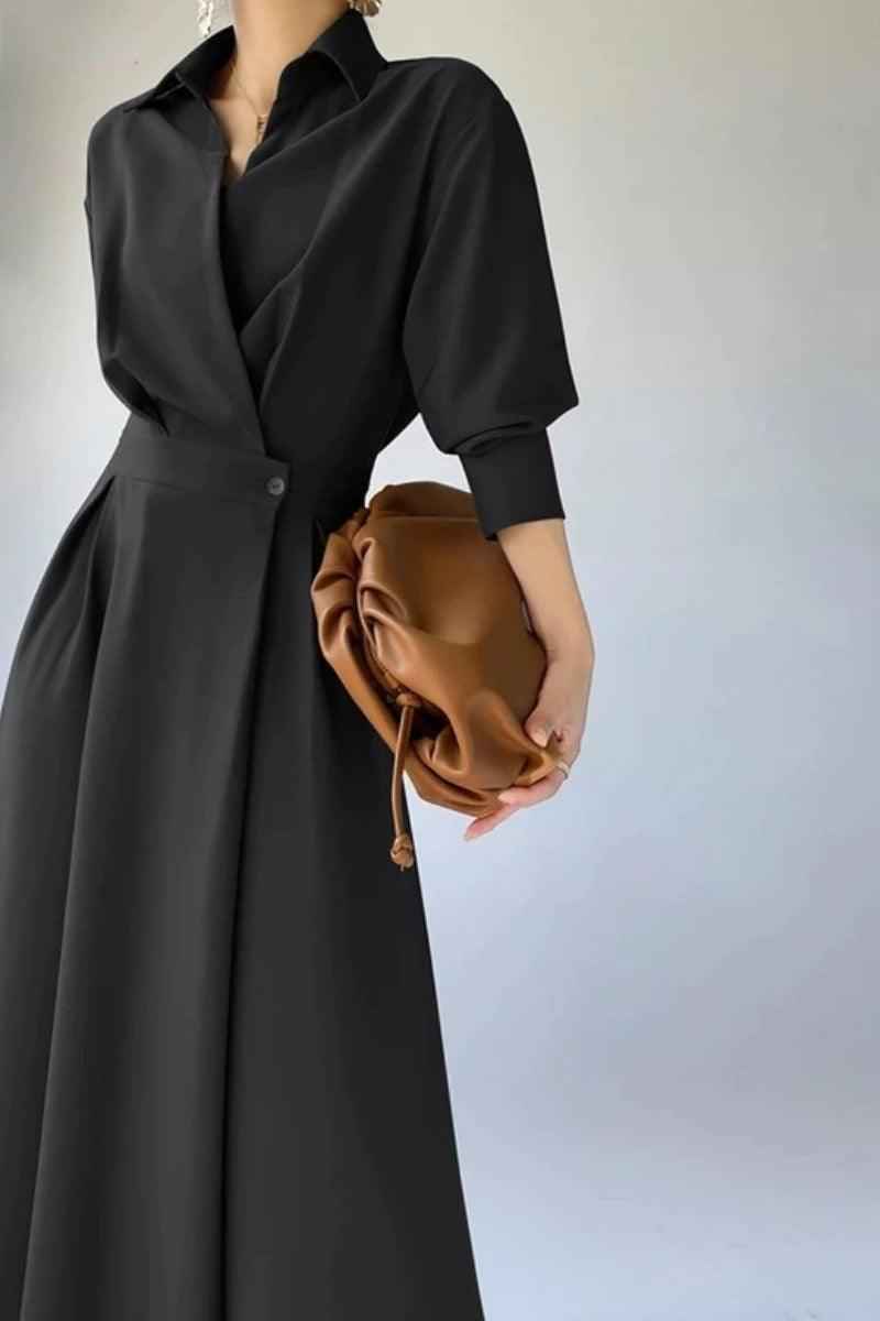 Casual Simple Women's A Line midi Polyester shirt dress - Try Modest Limited