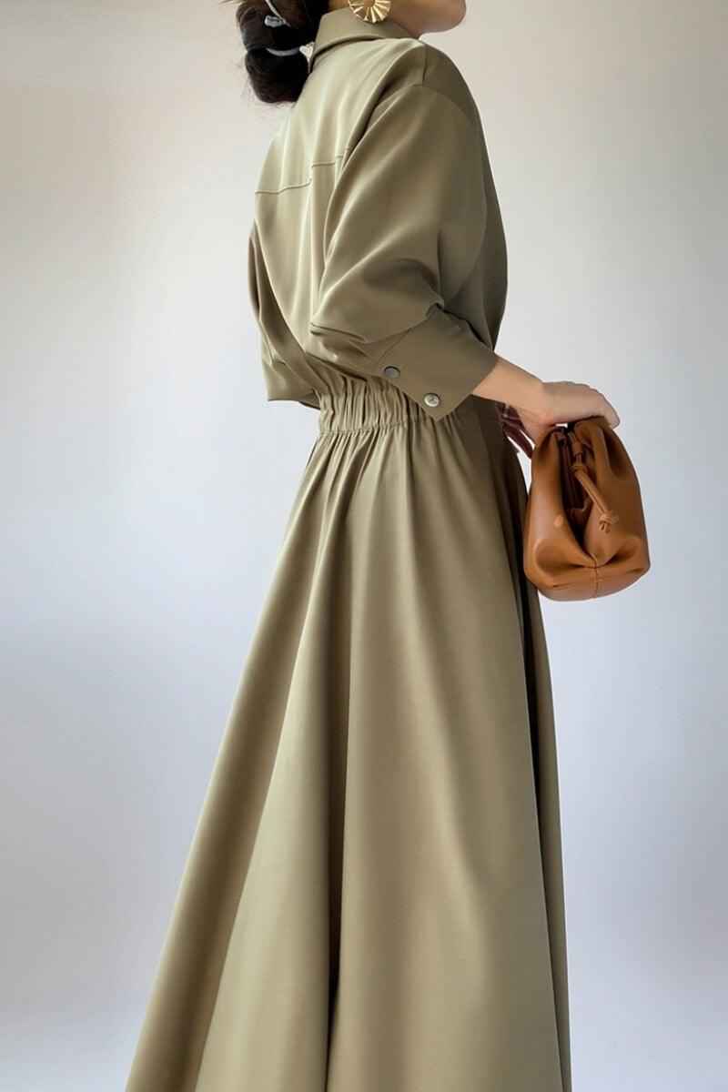 Casual Simple Women's A Line midi Polyester shirt dress - Try Modest Limited
