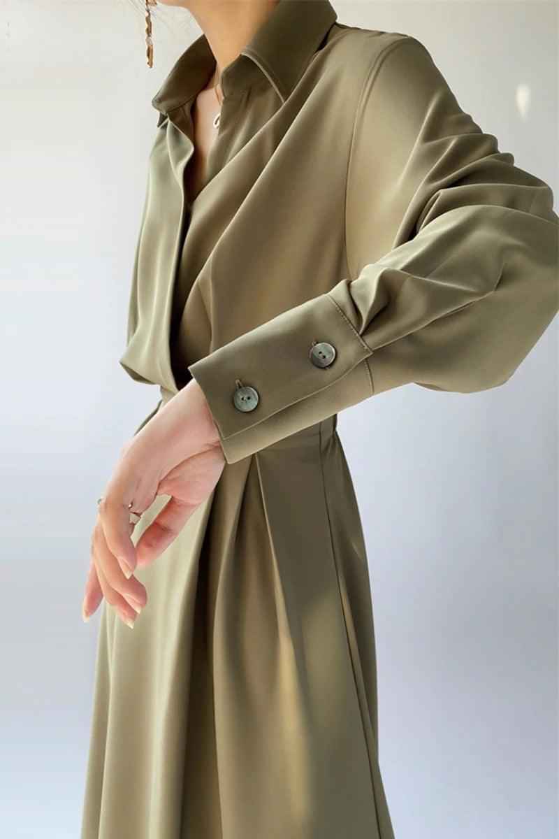 Casual Simple Women's A Line midi Polyester shirt dress - Try Modest Limited