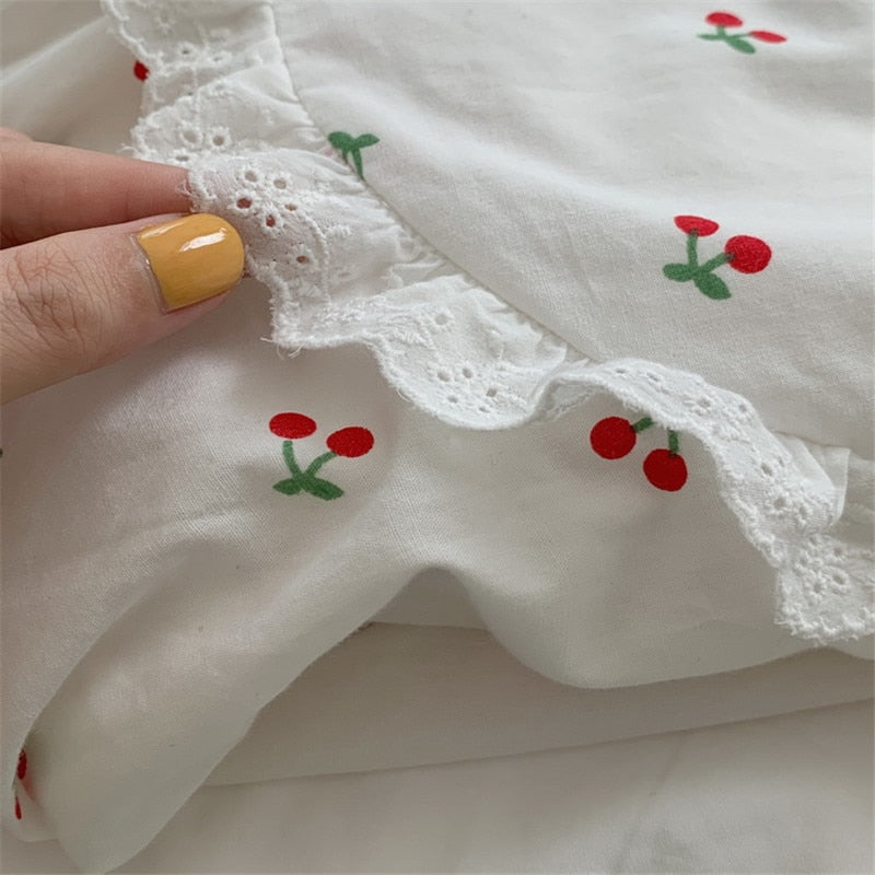 Cherry white cotton Sleepwear Korean Dress - Try Modest Limited