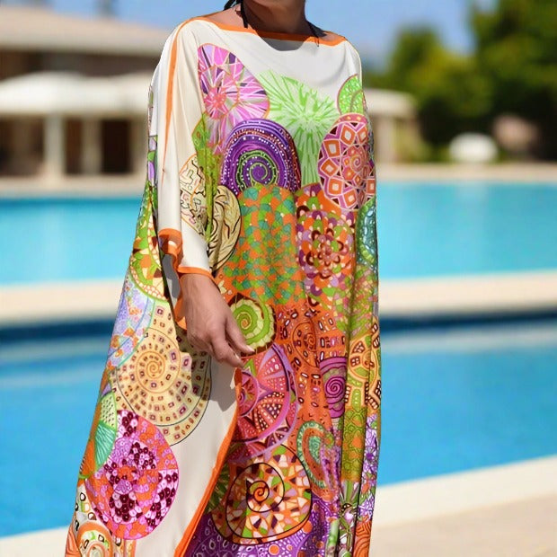 Colorful bohemian batsleeve beach dress - Try Modest Limited