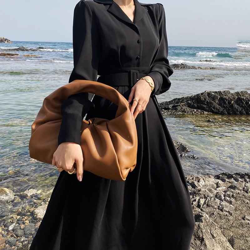 Elegant- Black long maxi dress with belt - Try Modest Limited