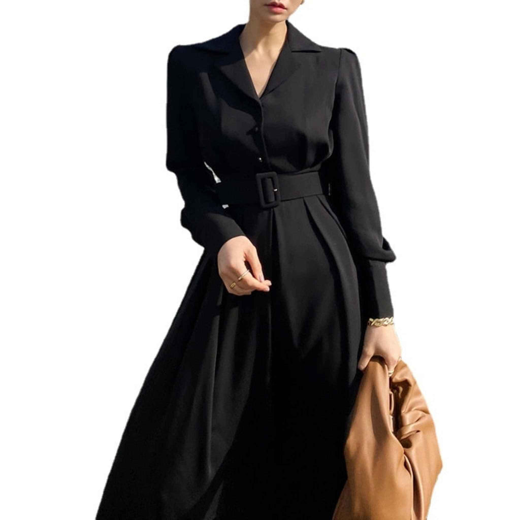 Elegant- Black long maxi dress with belt - Try Modest Limited