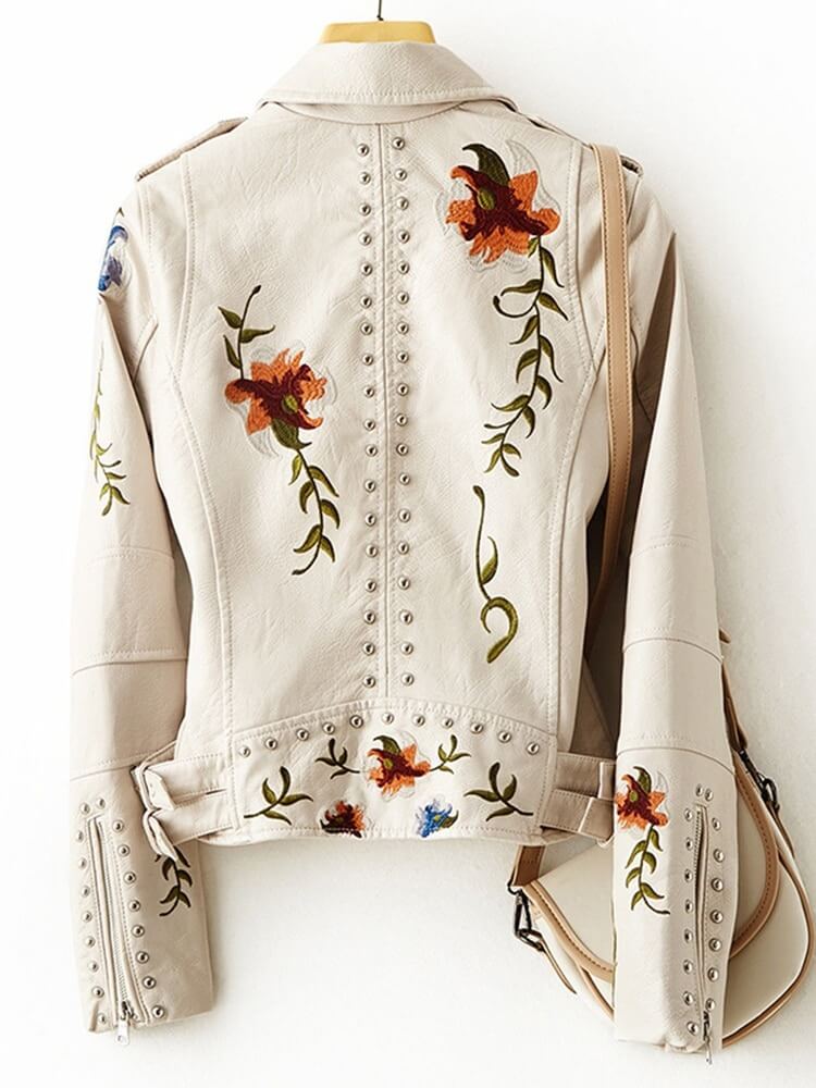 Embroidered Fuax Leather Jacket Try Modest Limited 