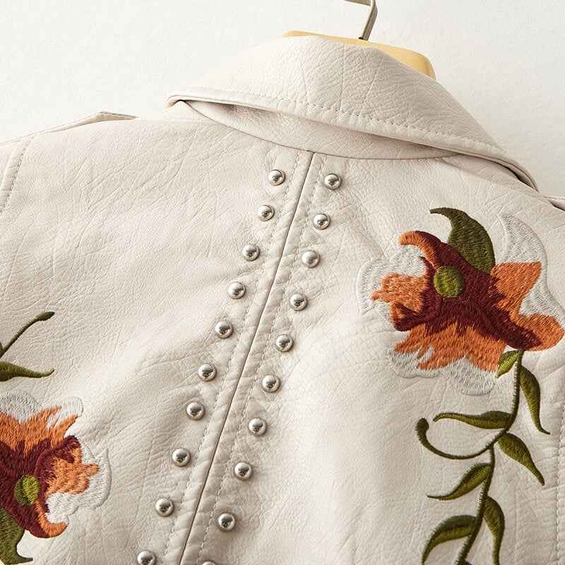 Embroidered Fuax Leather Jacket - Try Modest Limited