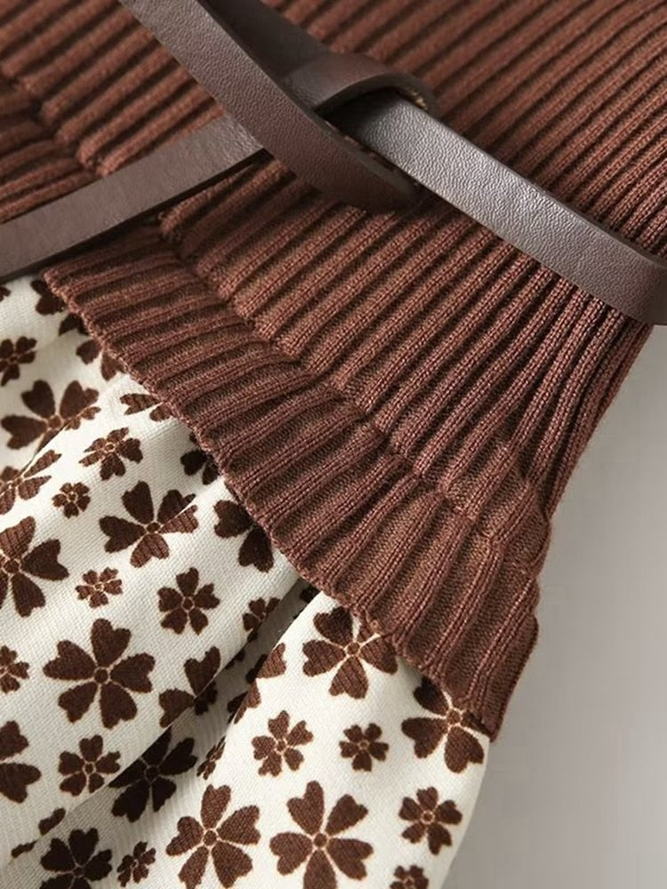 Fall dress with belt- Sweater full-sleeve Dress - Try Modest Limited