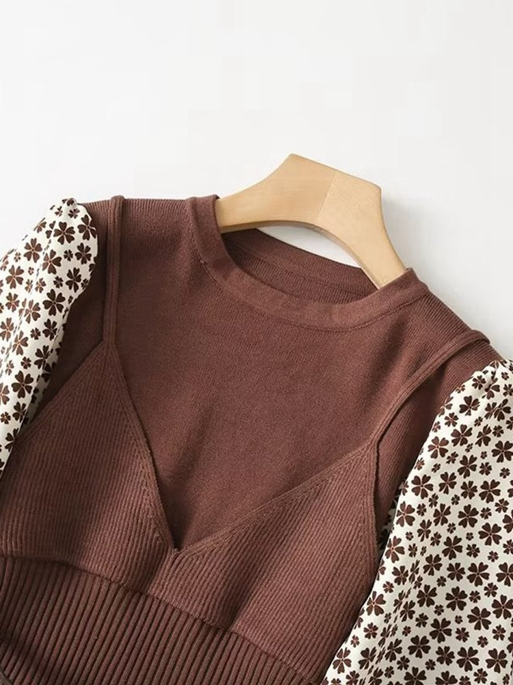 Fall dress with belt- Sweater full-sleeve Dress - Try Modest Limited