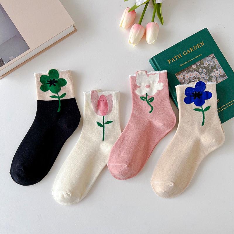 Flower mid-tube Women Socks - Try Modest Limited 