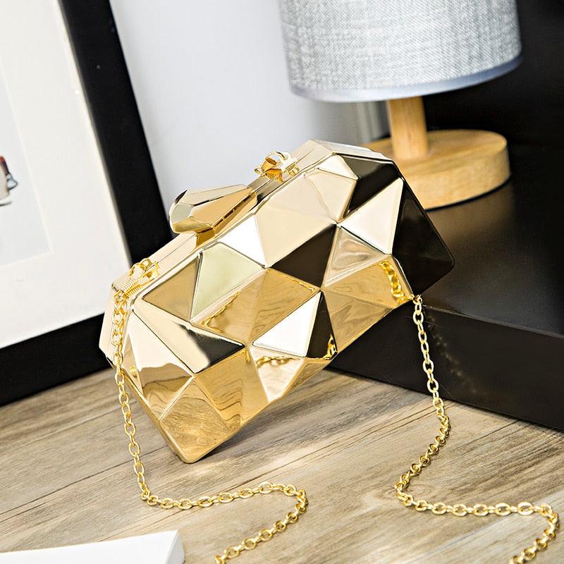 Gold Geometric Evening Clutch for wedding/parties - Try Modest Limited 