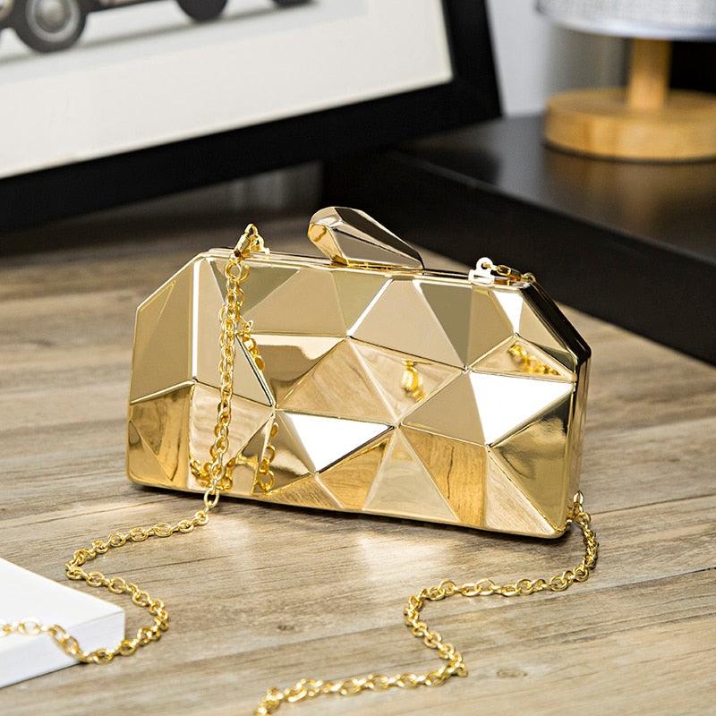 Gold Geometric Evening Clutch for wedding/parties - Try Modest Limited 