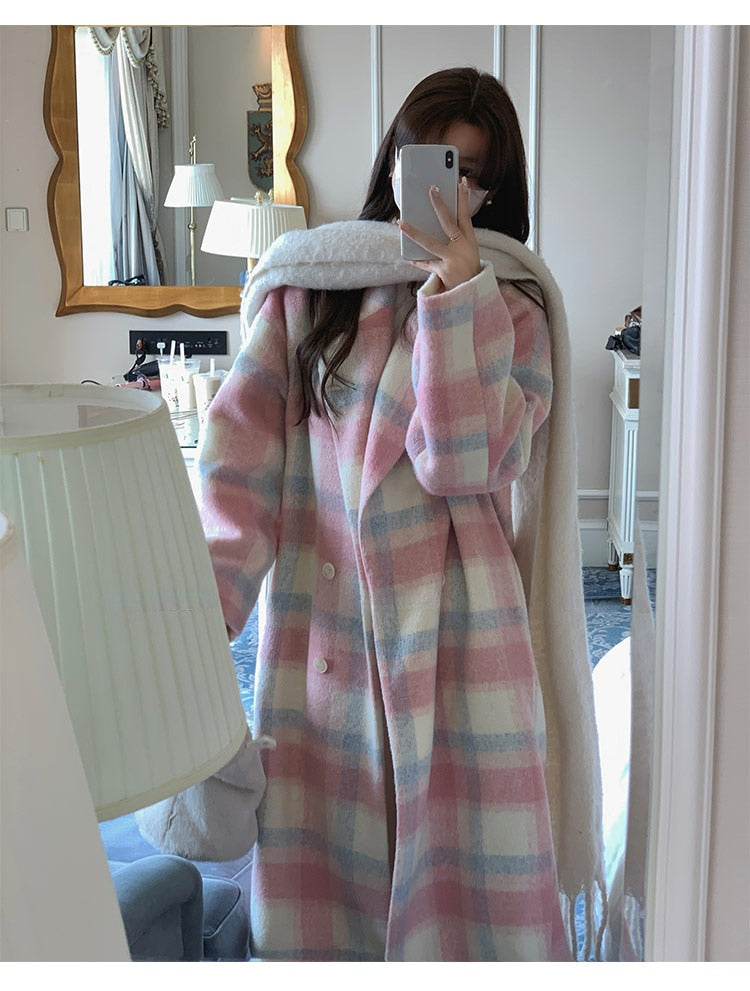 Gorgeous Rainbow woolen Women's long coat Korean style - Try Modest Limited