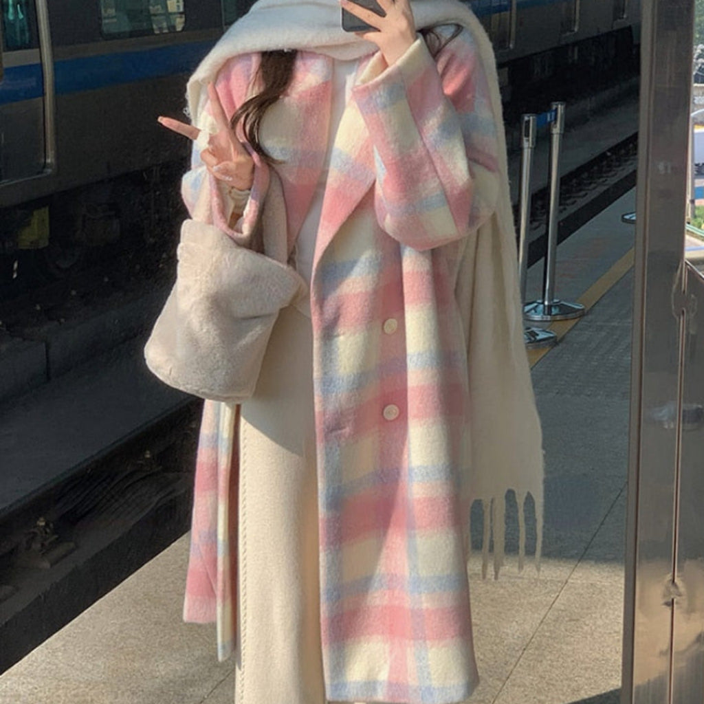Gorgeous Rainbow woolen Women's long coat Korean style - Try Modest Limited