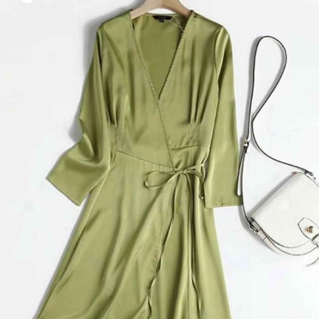 Green - Royal Satin Dress - Try Modest Limited