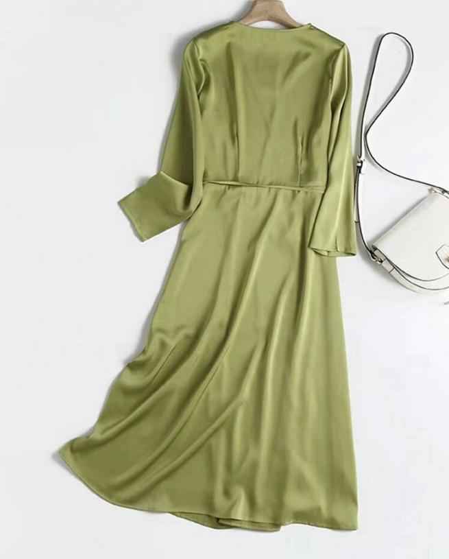 Green - Royal Satin Dress - Try Modest Limited