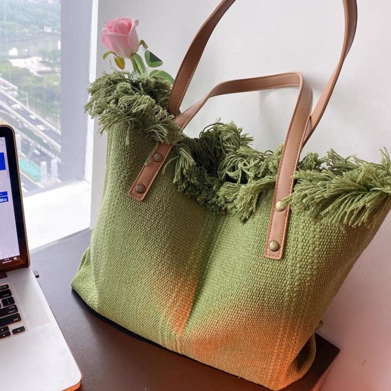 Letters Embroidery Canvas Beach Bag - Try Modest Limited