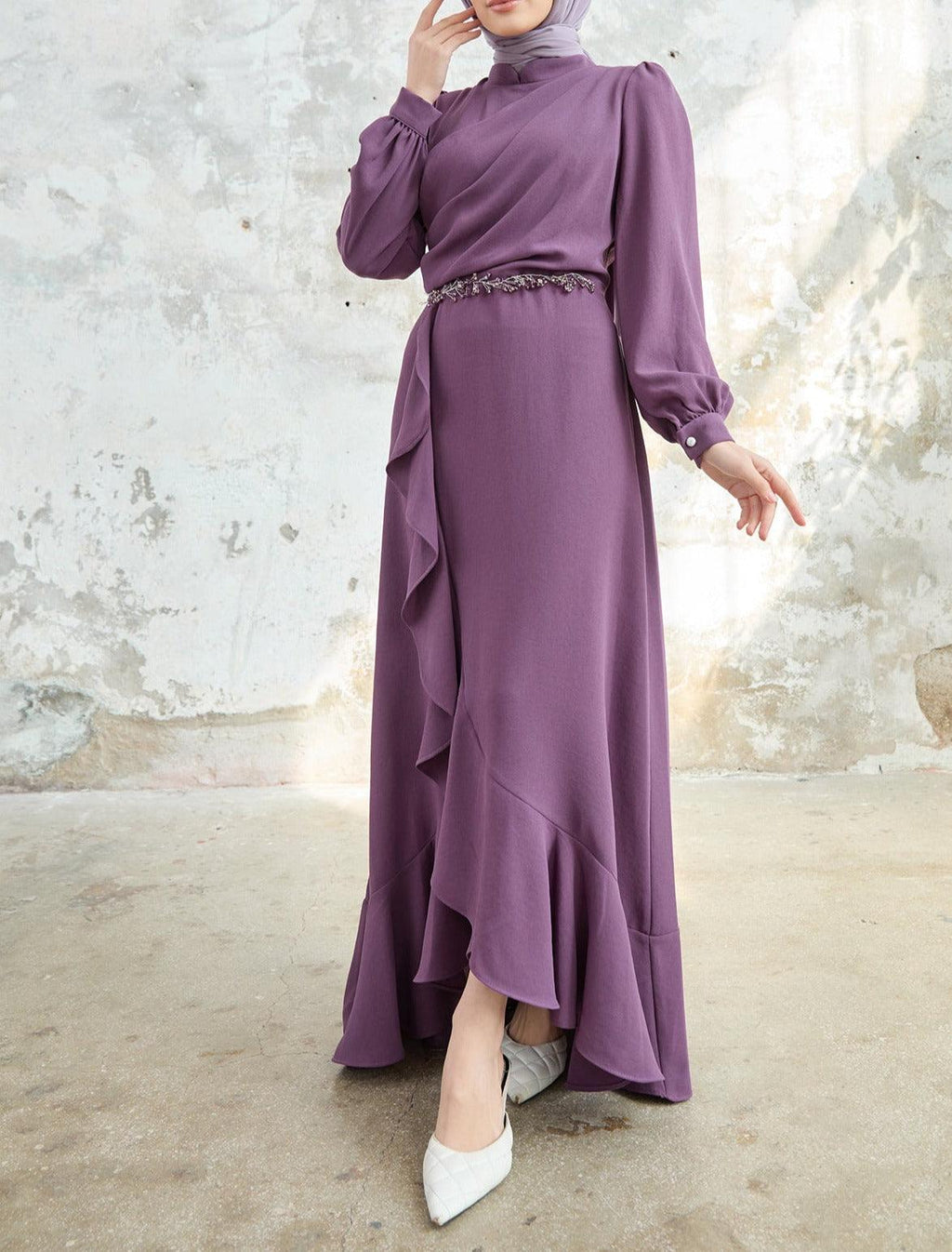 Lilac Flared modest evening dress - Try Modest Limited