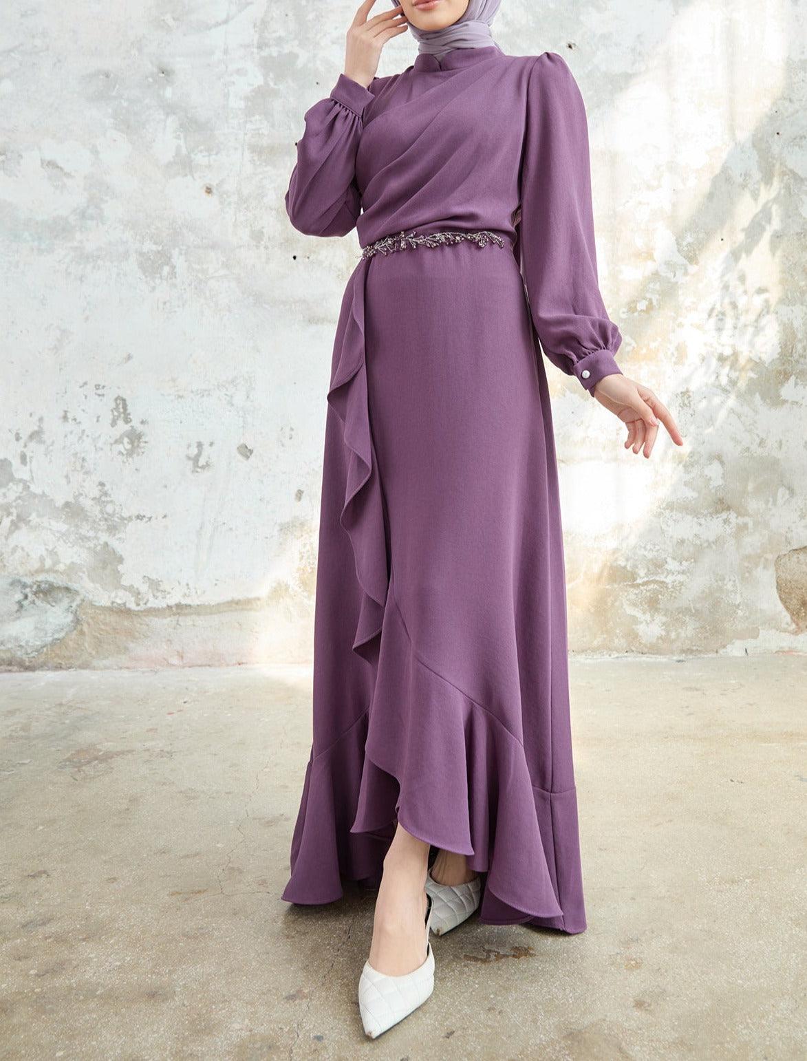 Lilac Flared modest evening dress - Try Modest Limited