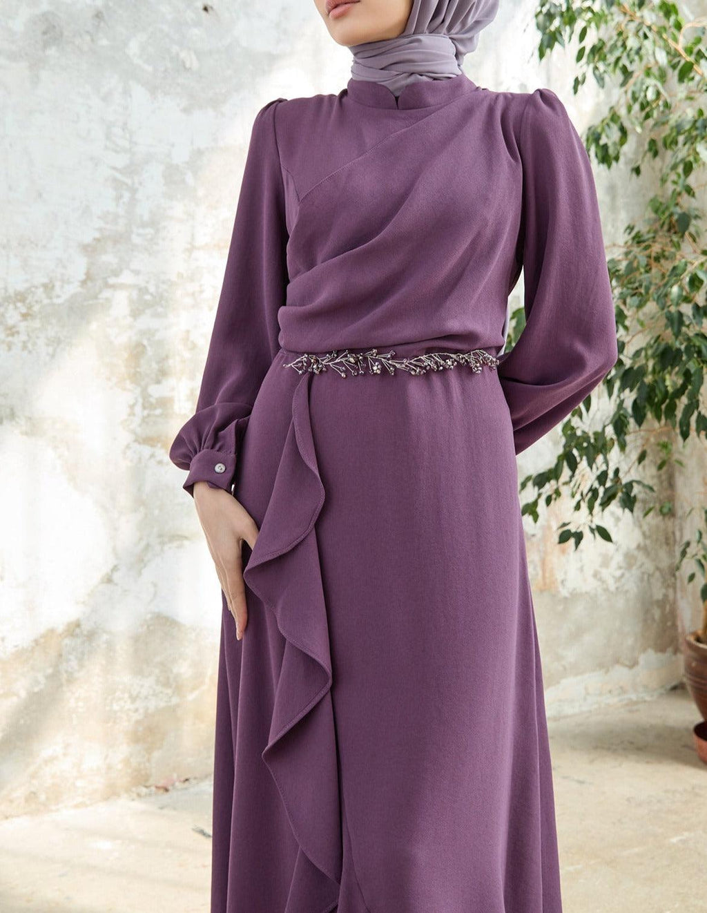 Lilac Flared modest evening dress - Try Modest Limited