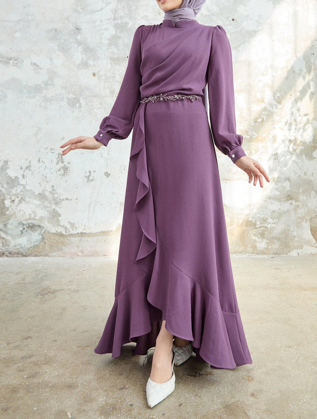 Lilac Flared modest evening dress - Try Modest Limited