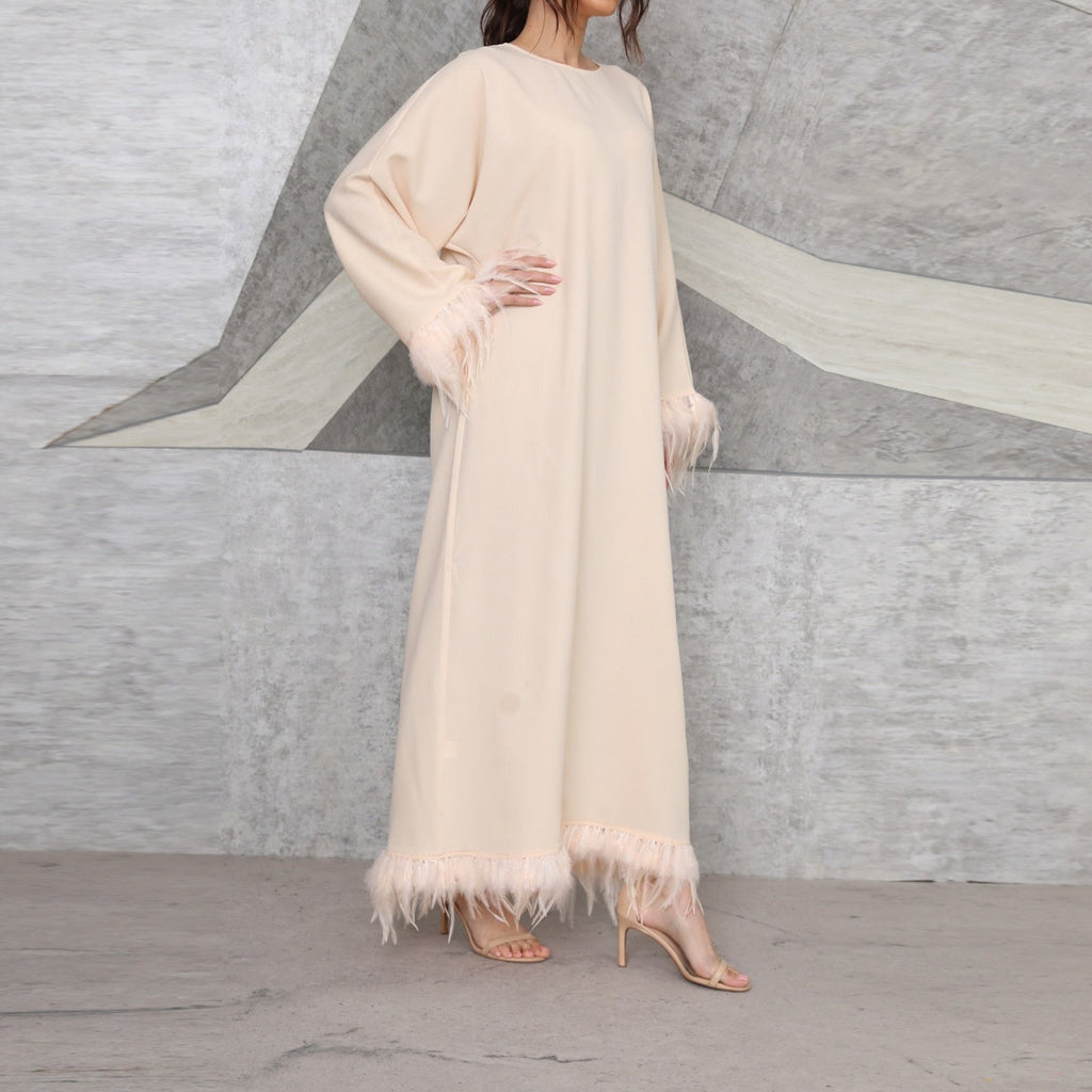 Long Sleeve Feather Dress For Women - Try Modest Limited