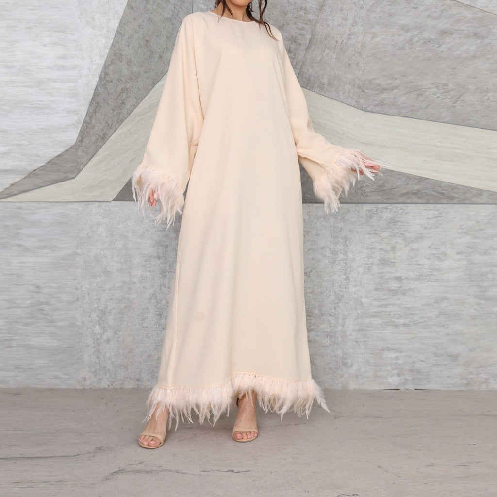 Long Sleeve Feather Dress For Women - Try Modest Limited