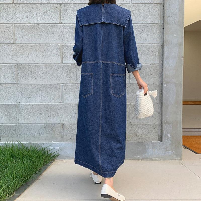 New Denim dress with big turn-down collar - Try Modest Limited