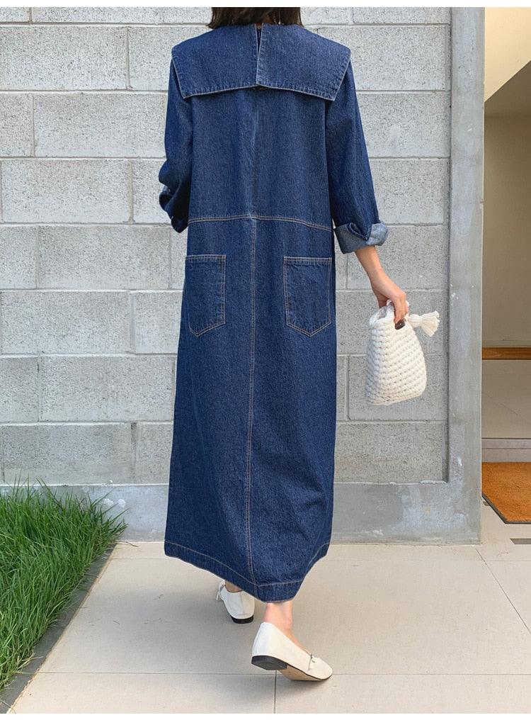 New Denim dress with big turn-down collar - Try Modest Limited