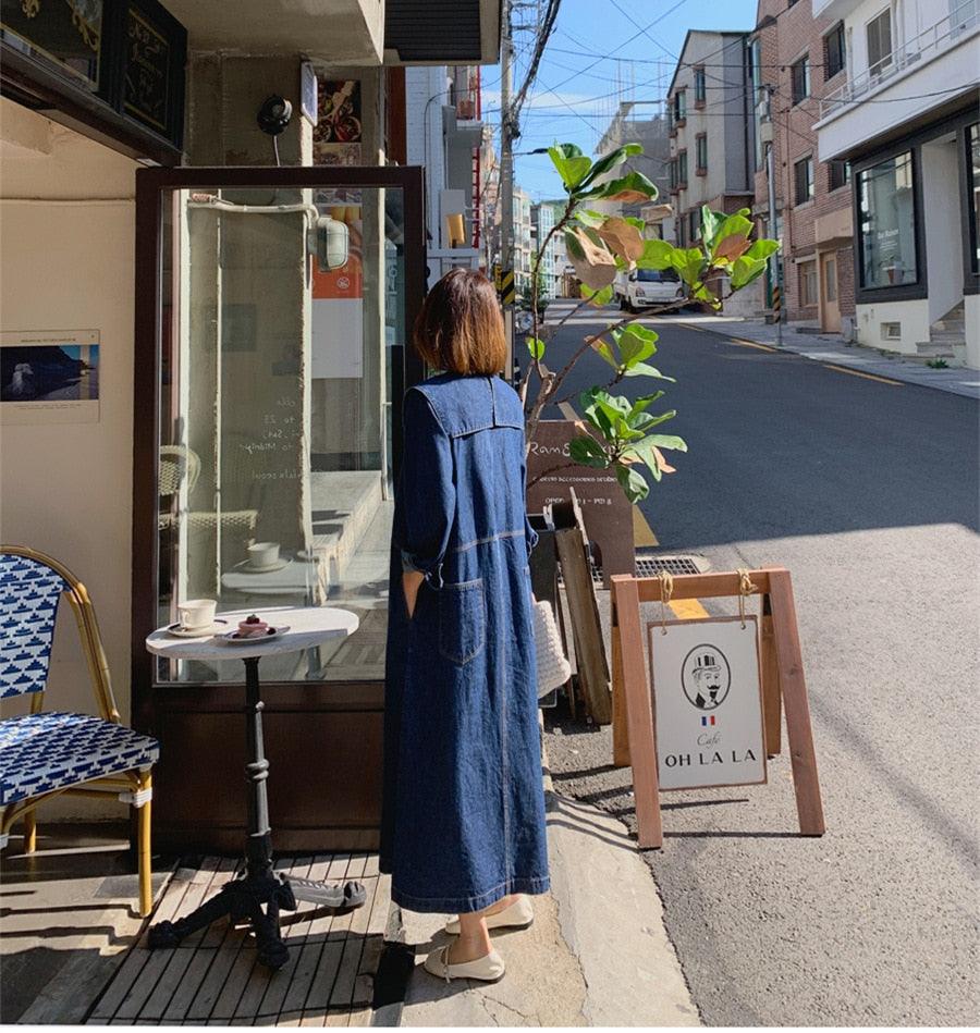 New Denim dress with big turn-down collar - Try Modest Limited