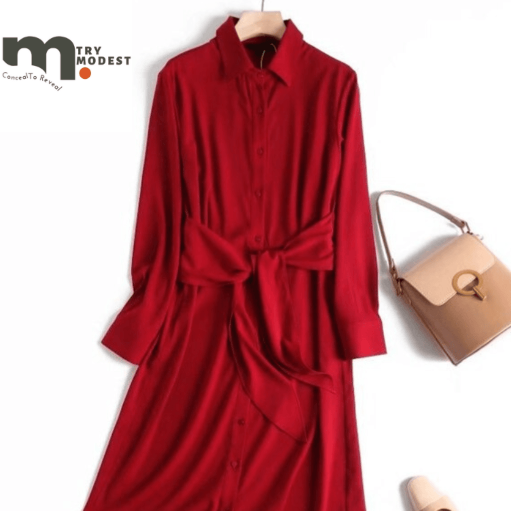 Non-Stretchable Regular Sleeve A-Line Dress - Try Modest Limited