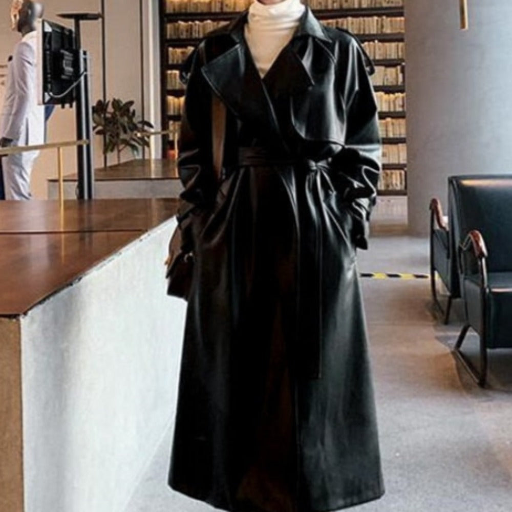 Oversized Long Waterproof Leather Trench Coat - Try Modest Limited