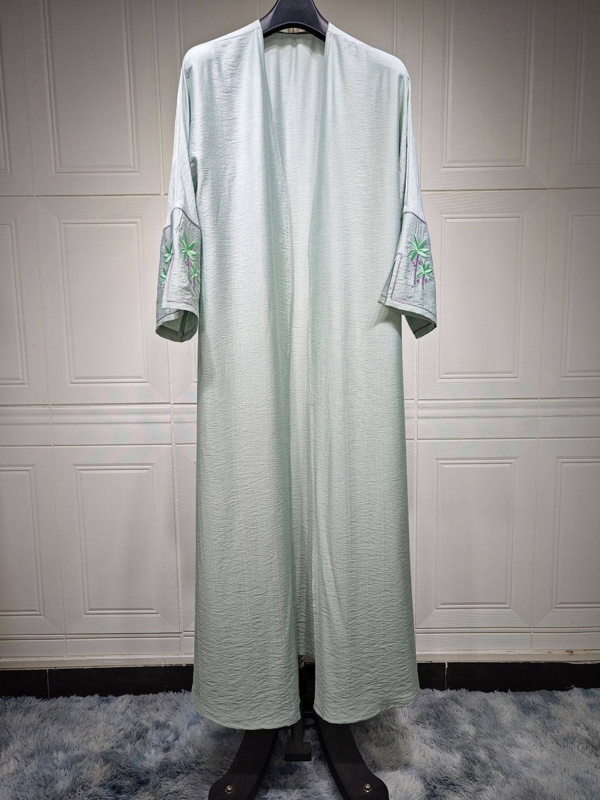 Pea Green Embroidered Abaya Cardigan - Try Modest Limited