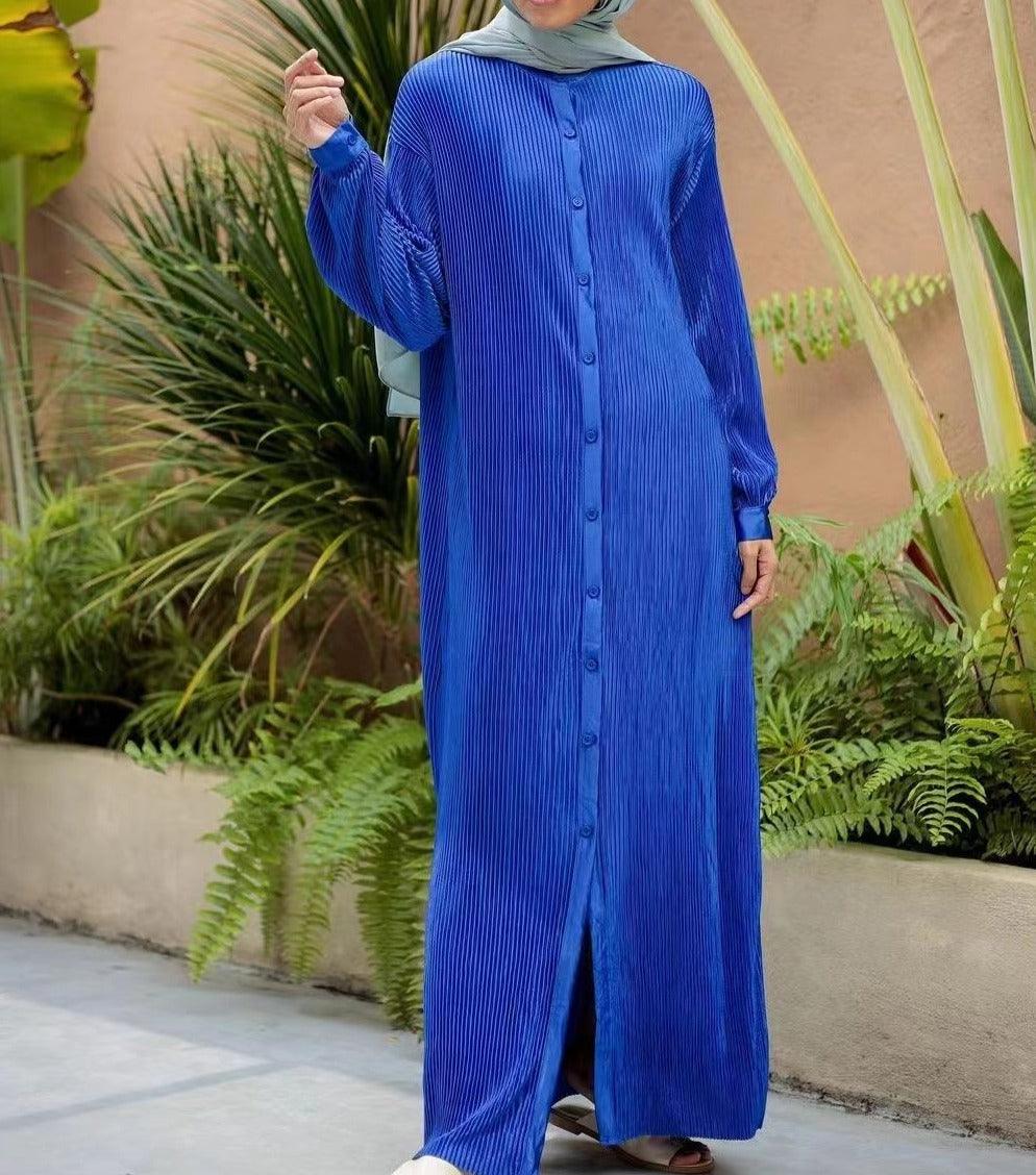 Pleated button down abaya dress - Try Modest Limited