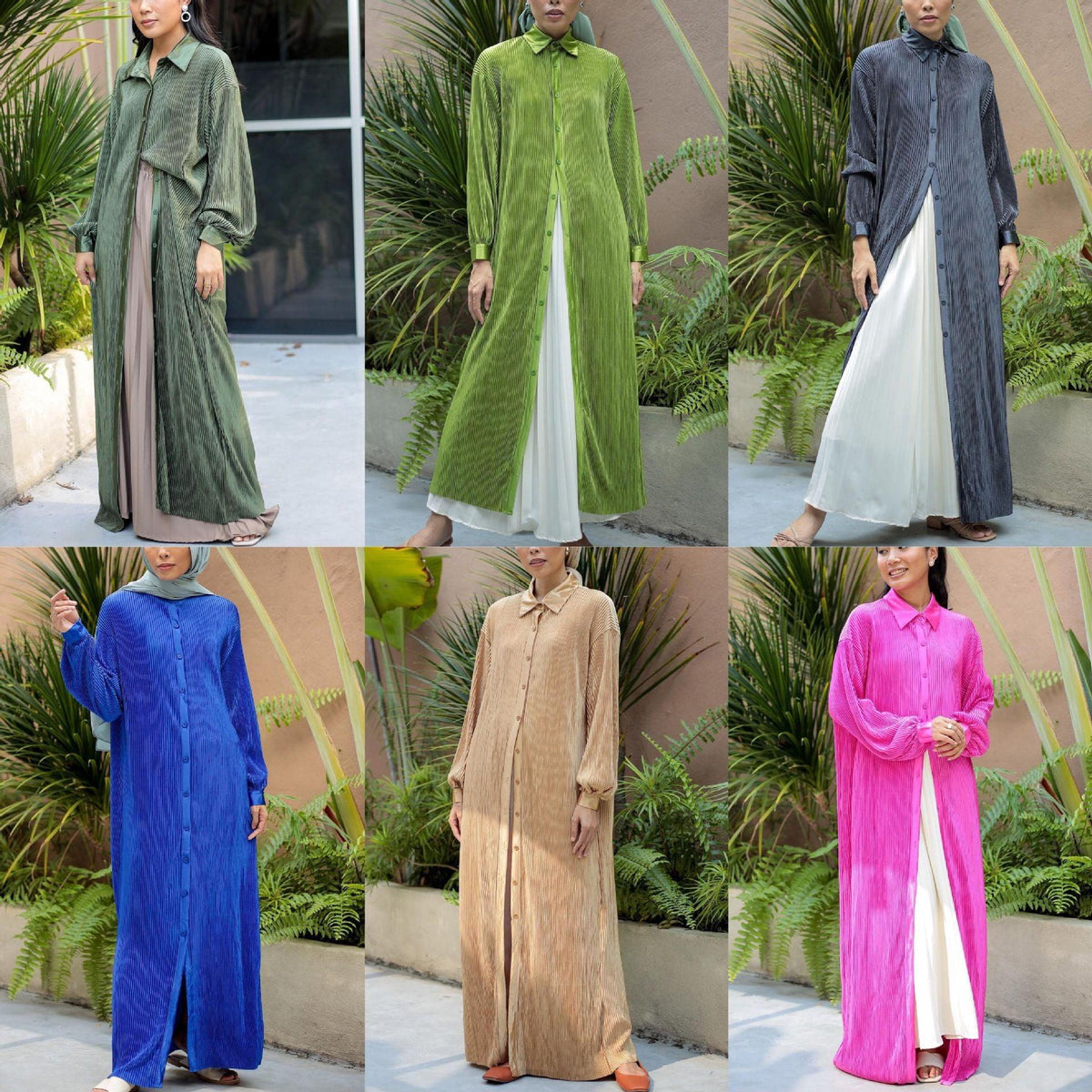 Pleated button down abaya dress - Try Modest Limited