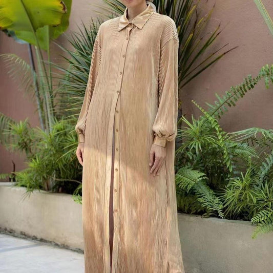 Pleated button down abaya dress - Try Modest Limited 