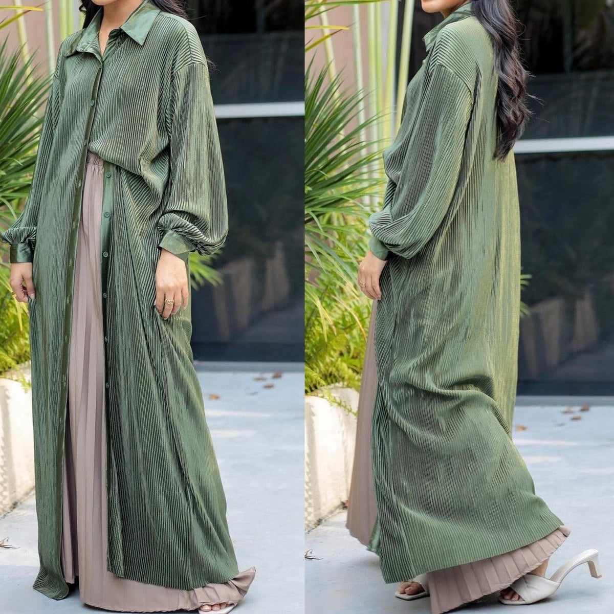 Pleated button down abaya dress - Try Modest Limited