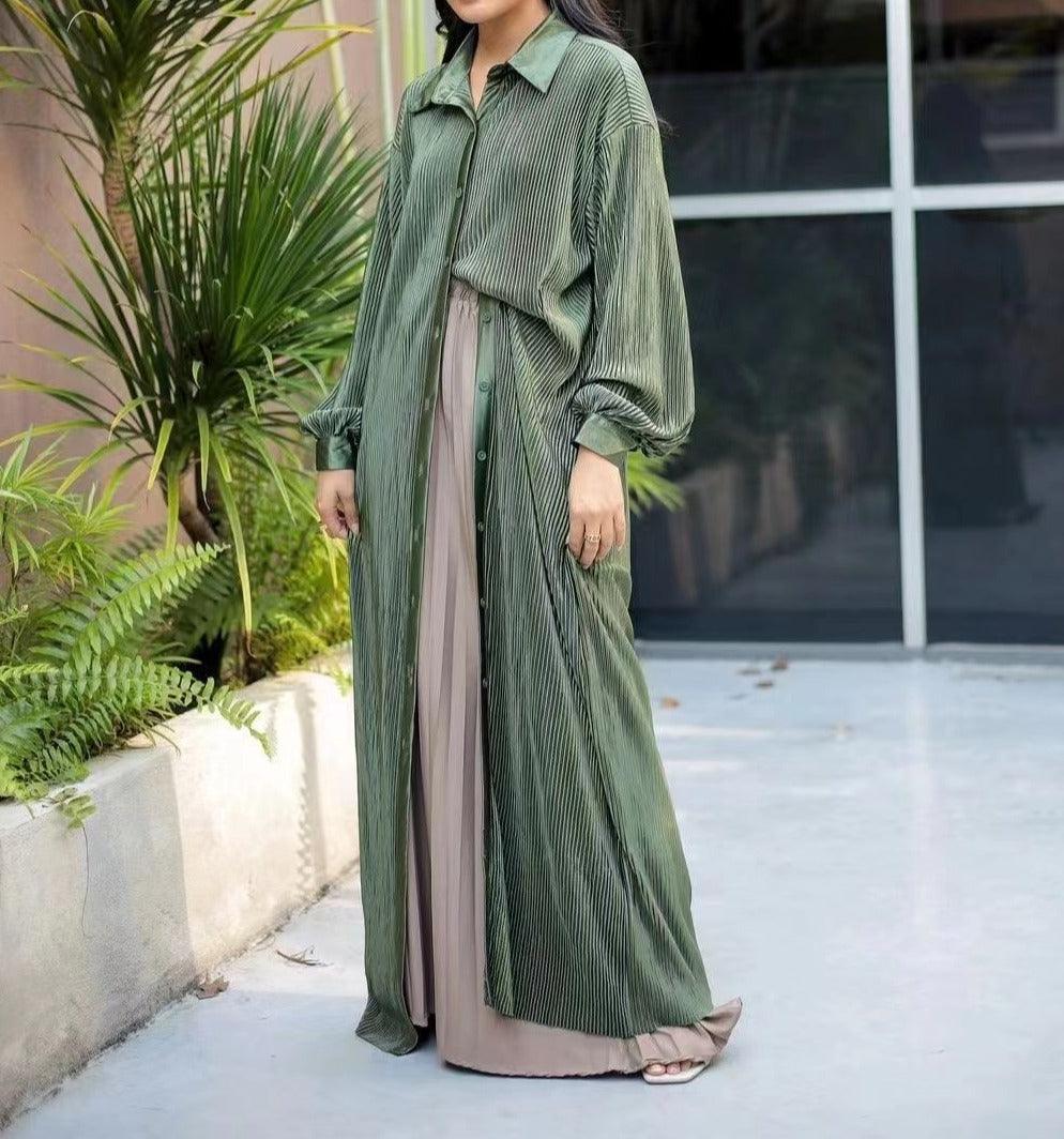 Pleated button down abaya dress - Try Modest Limited